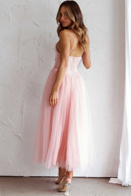 Novoli Floral Embroidery Midi Dress Blush