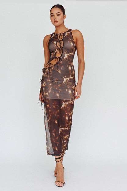 Mira Tied Keyhole Maxi Dress Brown