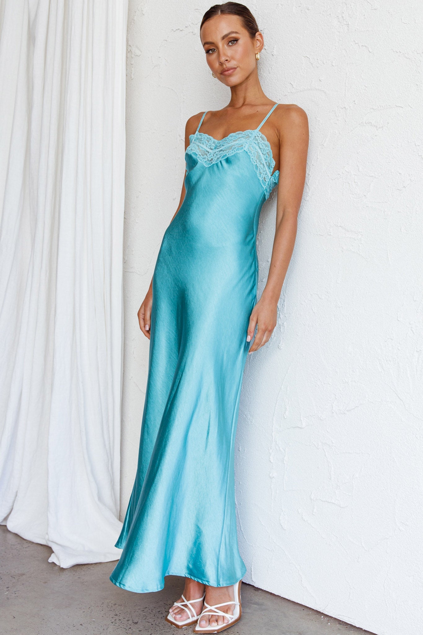 East Coast Lace Bust Midi Dress Aqua Blue