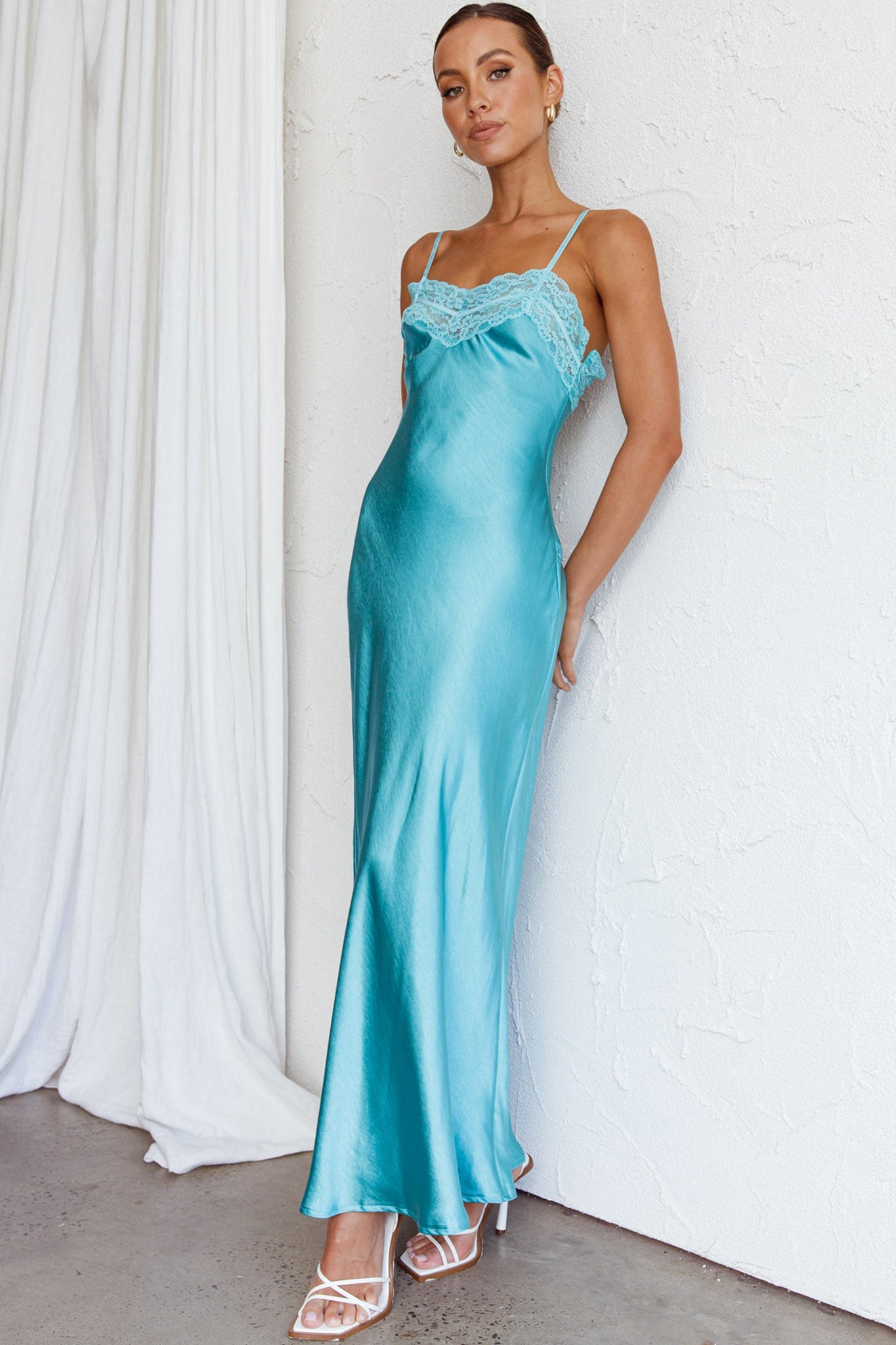 East Coast Lace Bust Midi Dress Aqua Blue