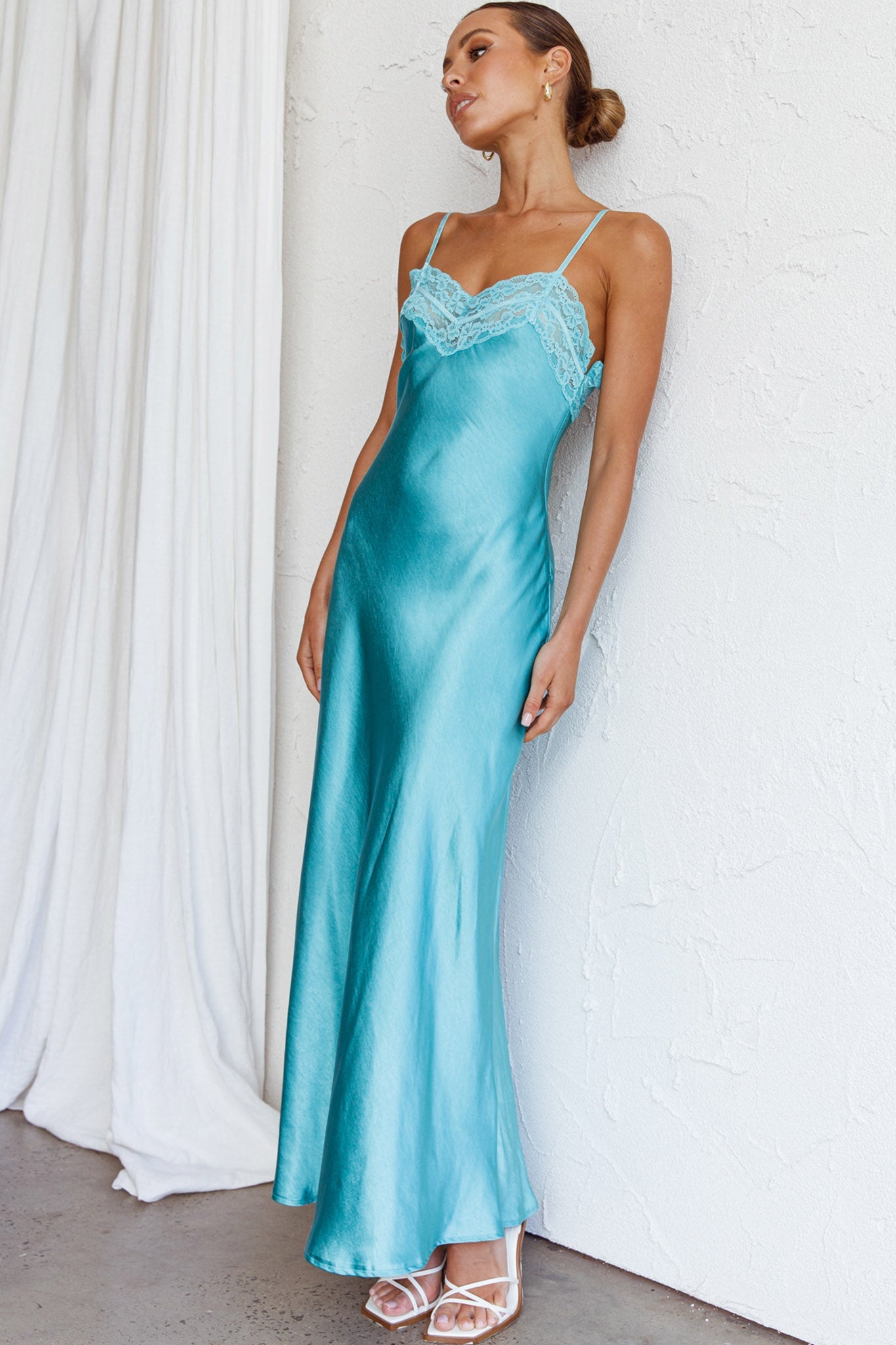 East Coast Lace Bust Midi Dress Aqua Blue