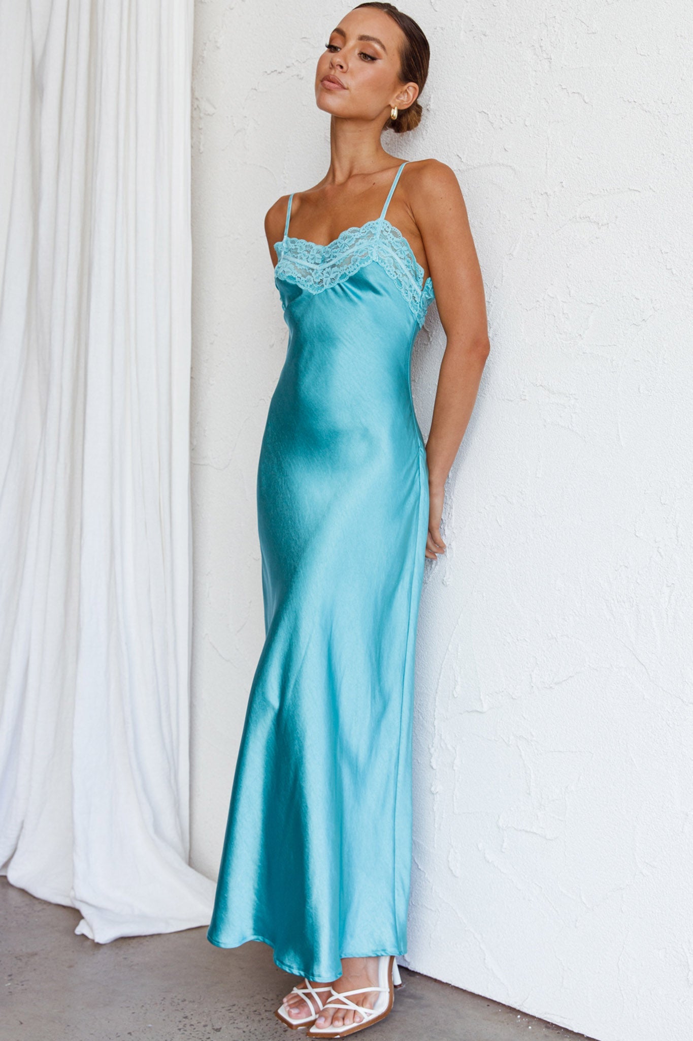 East Coast Lace Bust Midi Dress Aqua Blue