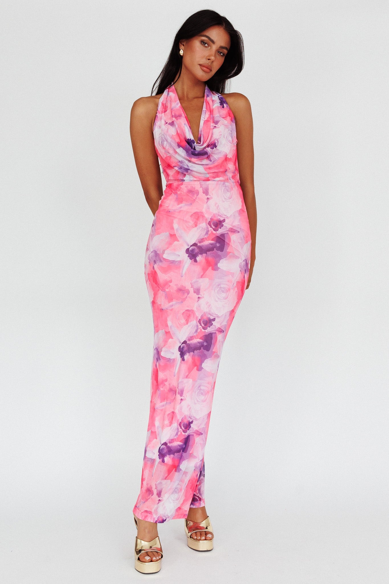 Janika Halterneck Maxi Dress Floral Pink