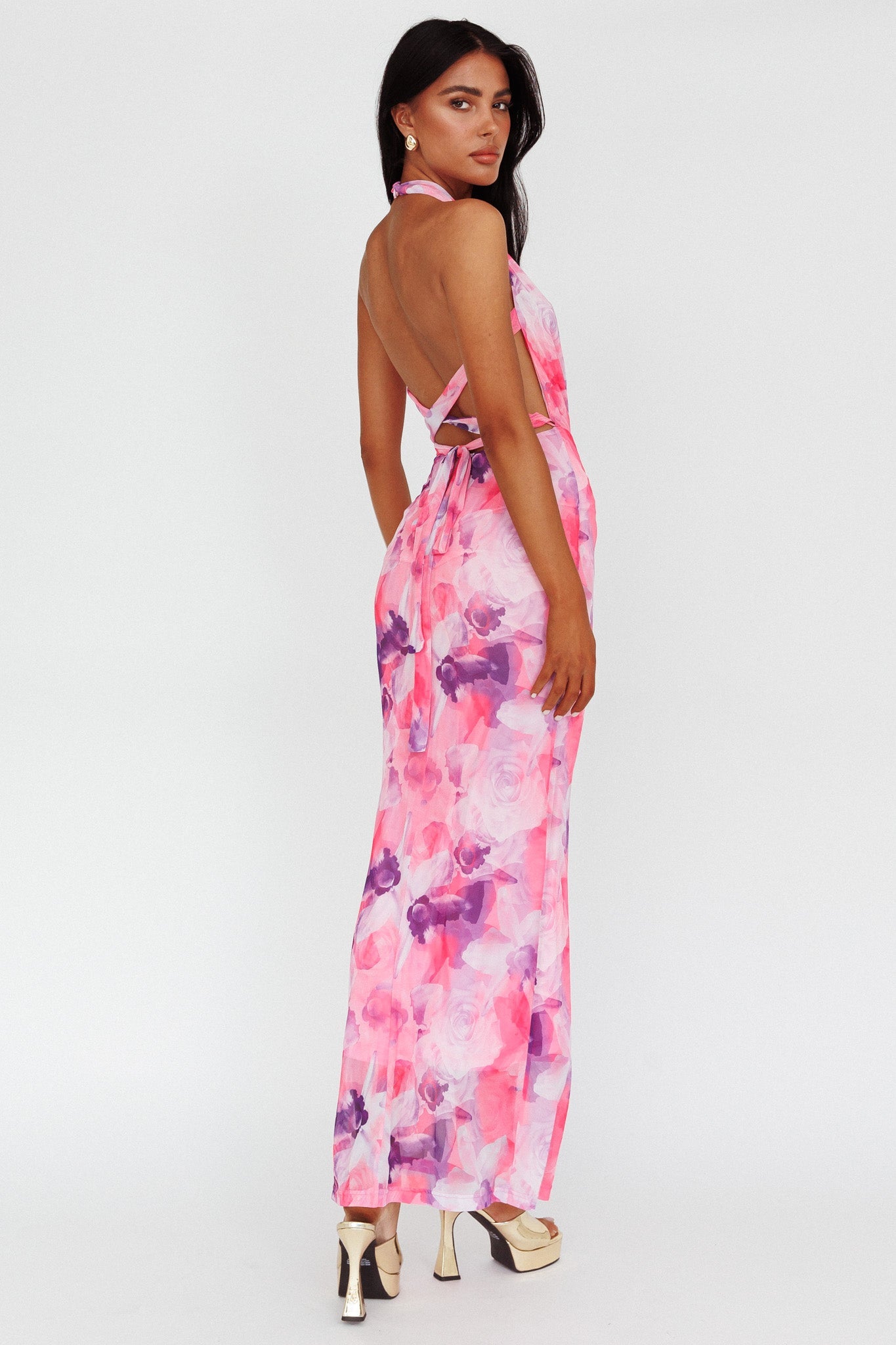 Janika Halterneck Maxi Dress Floral Pink