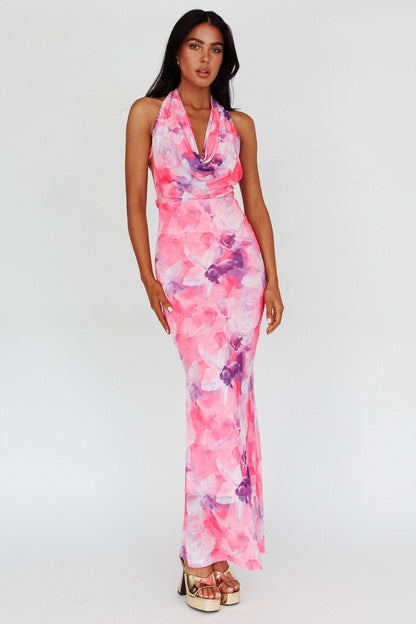 Janika Halterneck Maxi Dress Floral Pink
