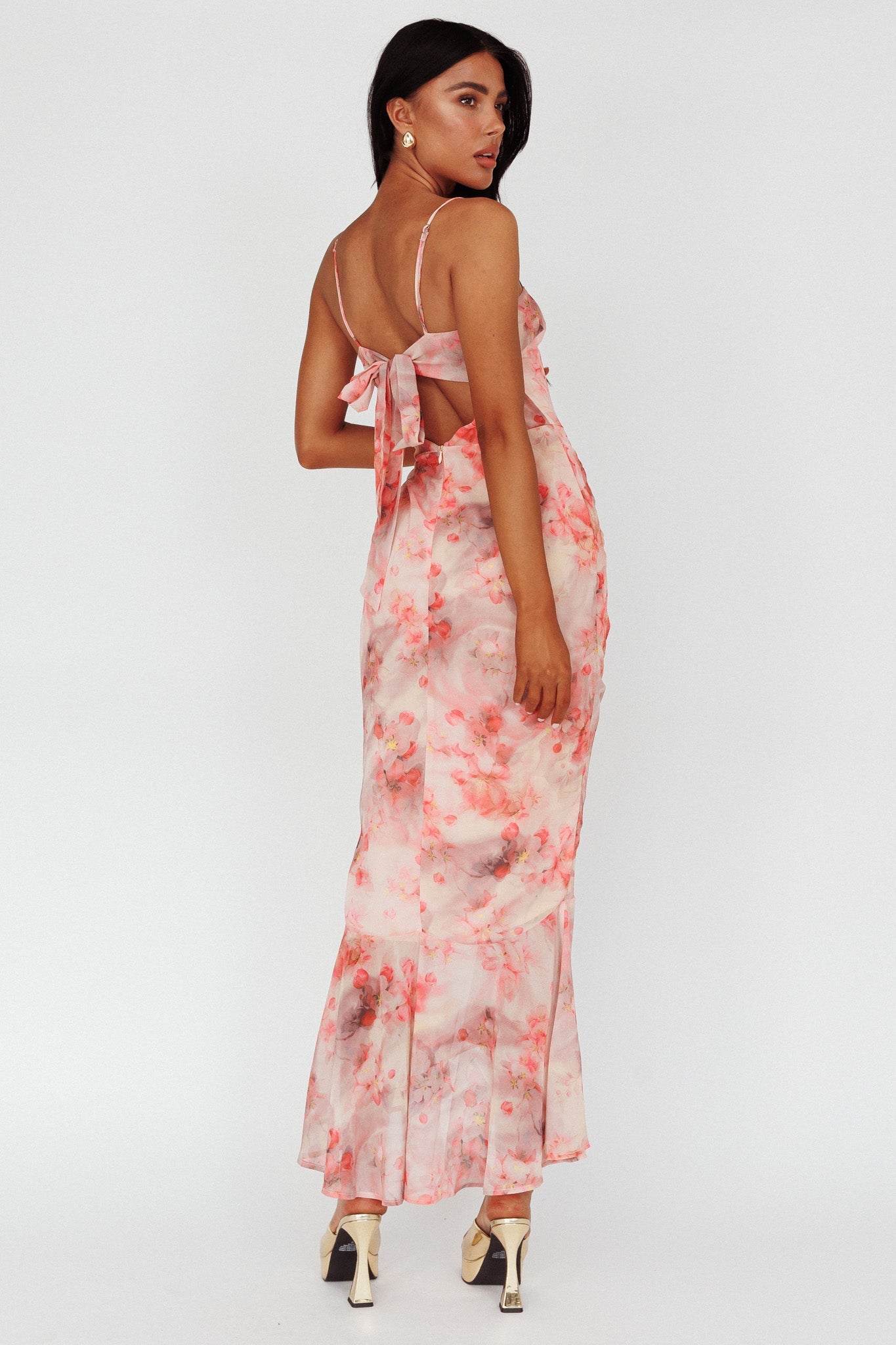 Sayna Ruched Front Midi Dress Floral Pink
