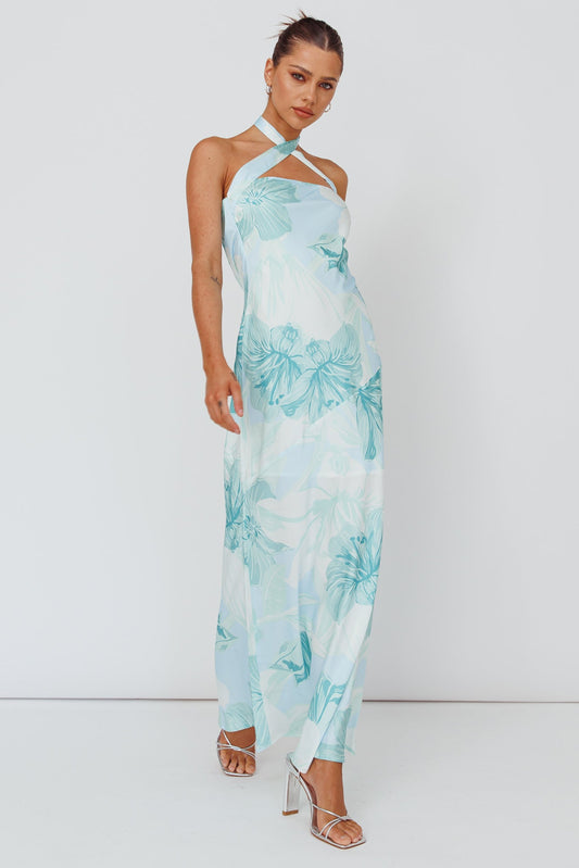 Jacquelynne Halter Cowl Back Maxi Dress Mint