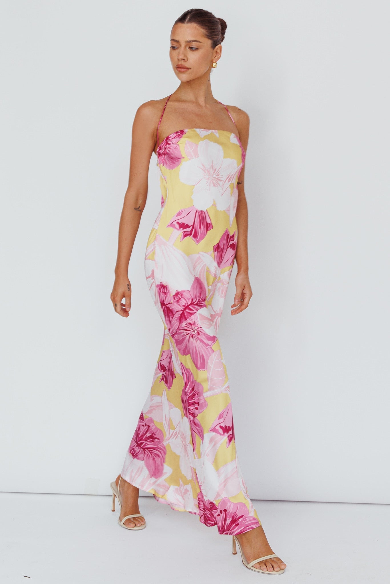 Jacquelynne Halter Cowl Back Maxi Dress Pink