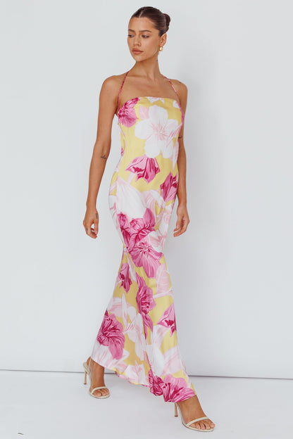 Jacquelynne Halter Cowl Back Maxi Dress Pink