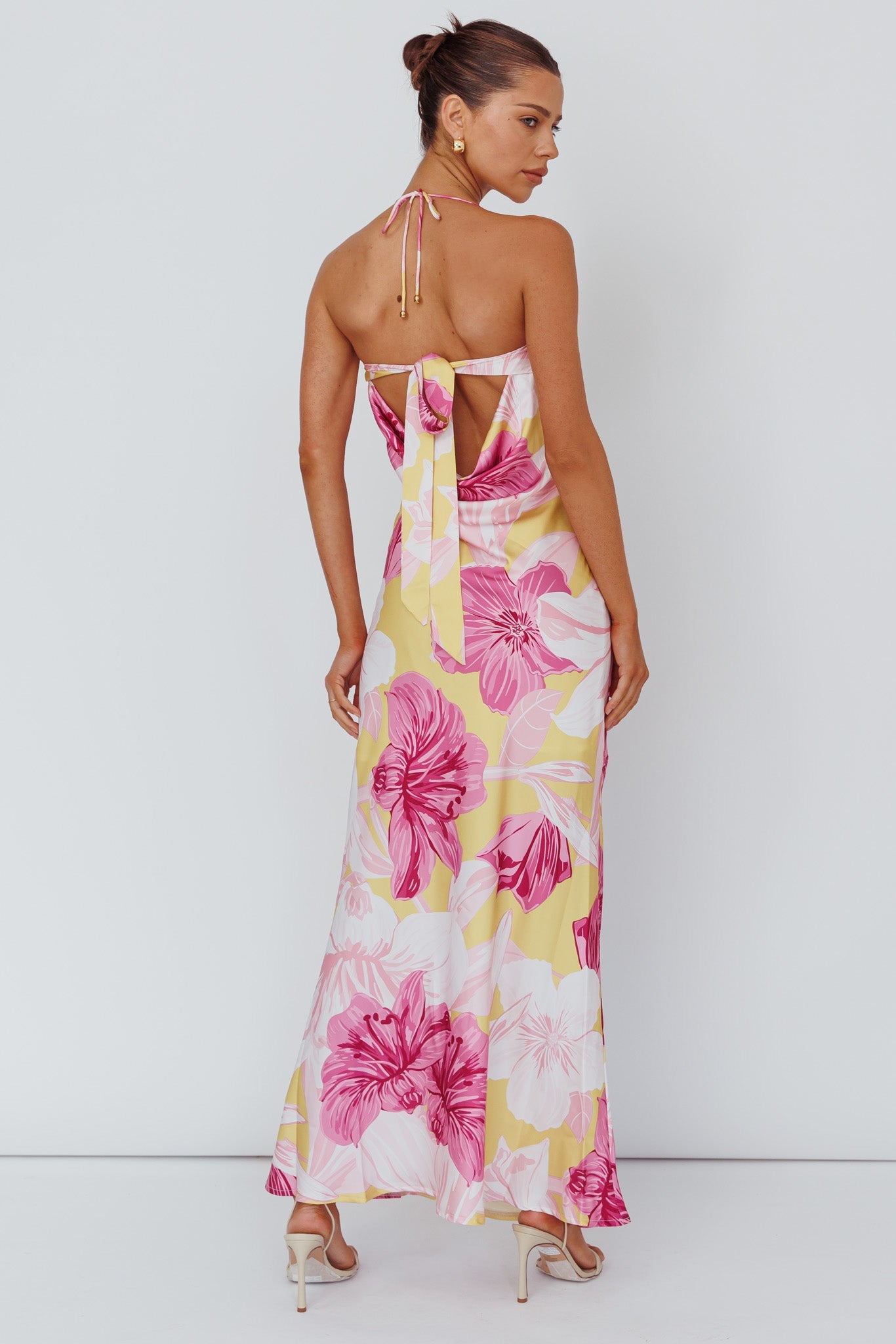 Jacquelynne Halter Cowl Back Maxi Dress Pink