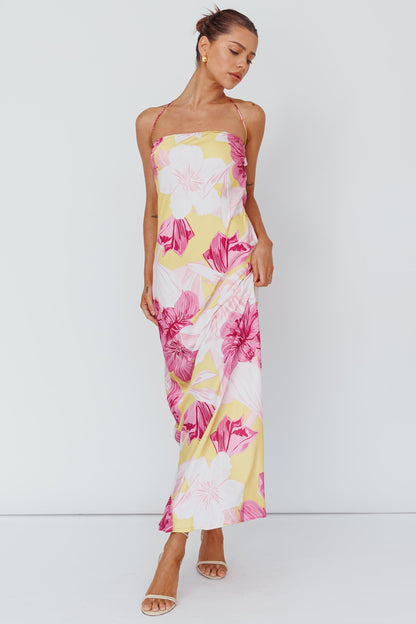 Jacquelynne Halter Cowl Back Maxi Dress Pink