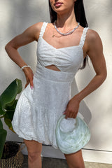 Almost A Dream Eyelet Lace Bubble Hem Dress (White)