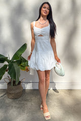 Almost A Dream Eyelet Lace Bubble Hem Dress (White)