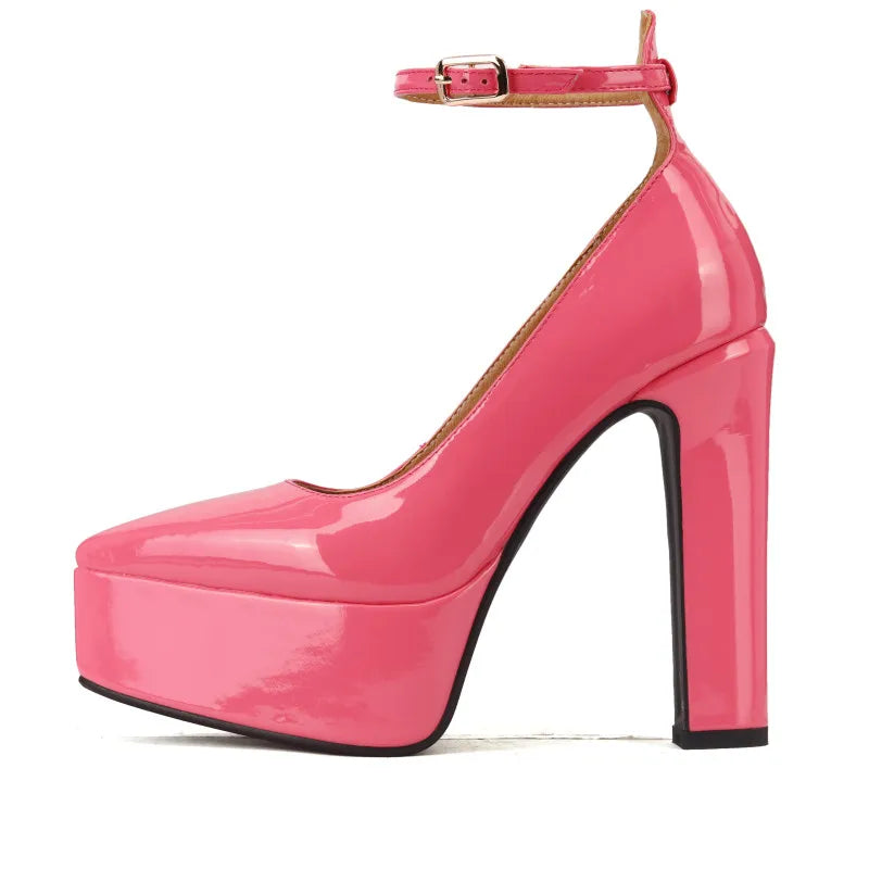 Ankle Strap Thick Heel Patent Platform Shoes