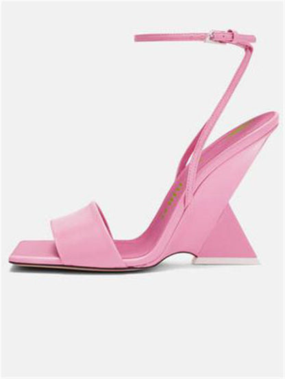 Open Square Toe Buckle High Heel Sandals