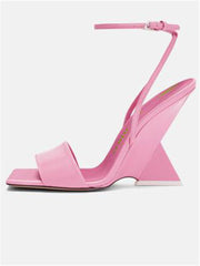 Open Square Toe Buckle High Heel Sandals