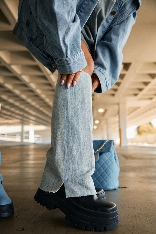 She's The Star Denim Chunky Platform Boots - Denim