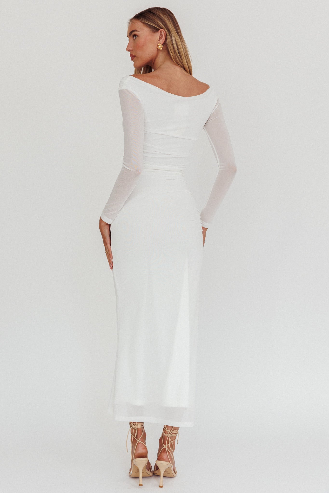 In Blooms Off Shoulder Maxi Dress Off White