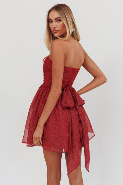 Guilty Pleasure Strapless Glitter Mini Dress Red
