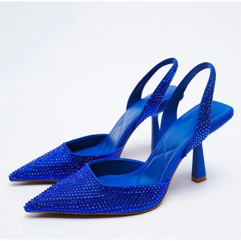 Crystal Pointed Toe Slingback Stiletto Sandals