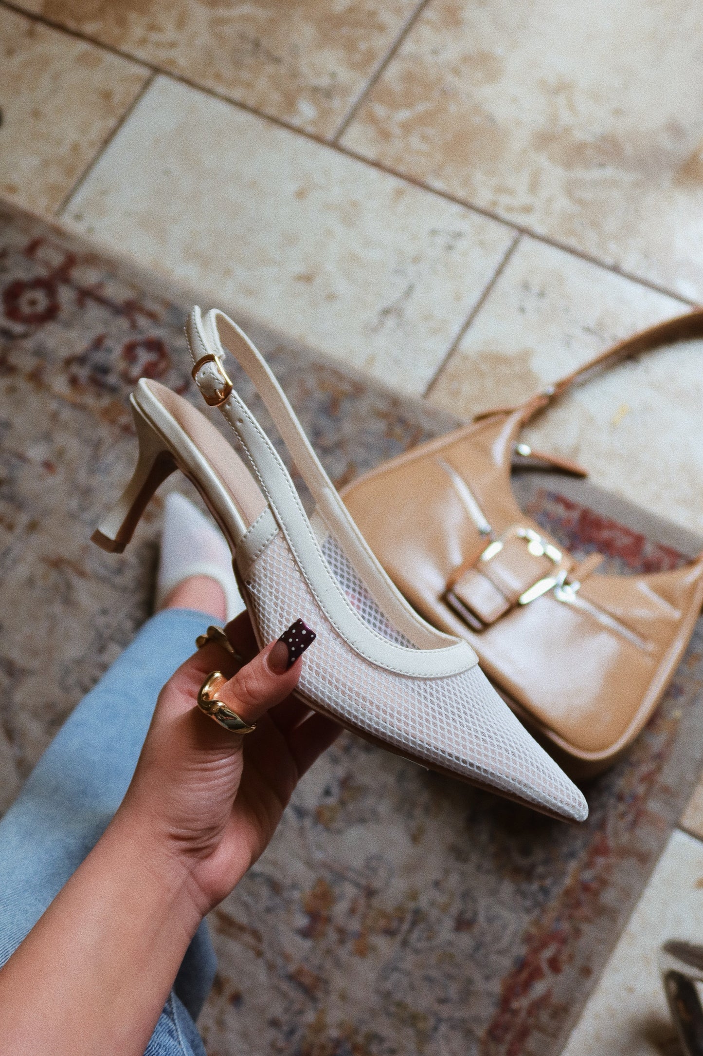 Chloey Slingback Mid Heel Pumps - Ivory