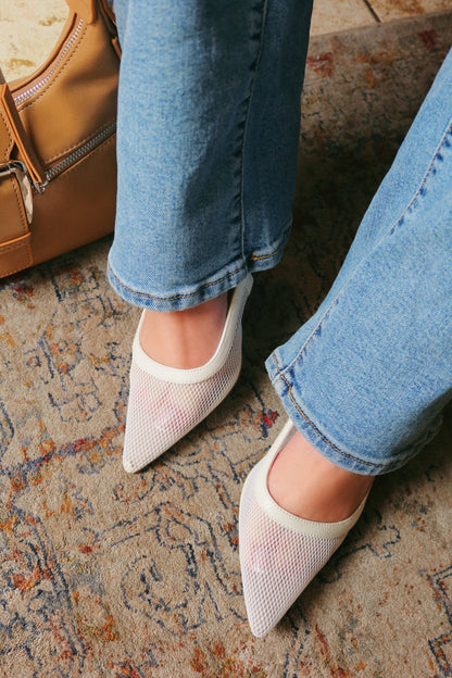 Chloey Slingback Mid Heel Pumps - Ivory