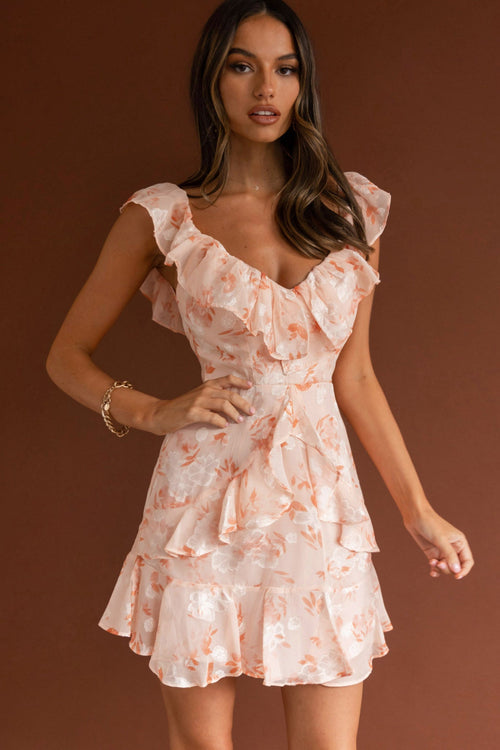 Flower Child Frill V-Neckline Dress Floral Blush