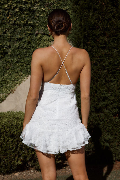 Starshine Criss-Cross Back Embellished Mini Dress White