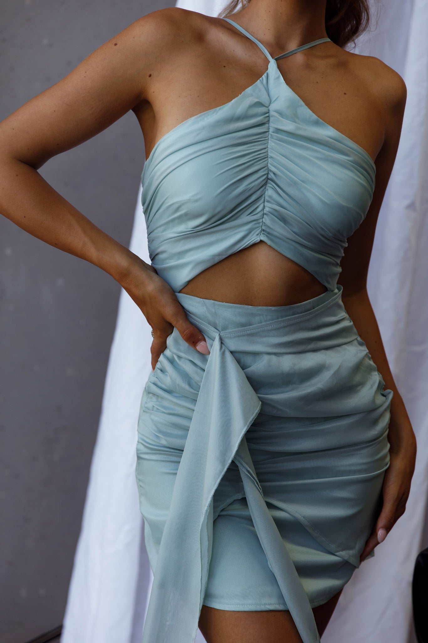Casa Del Sol Ruched Cut-Out Dress Sage