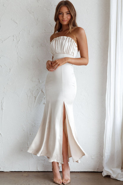 Tivoli Strapless Gathered Bust Midi Dress Champagne