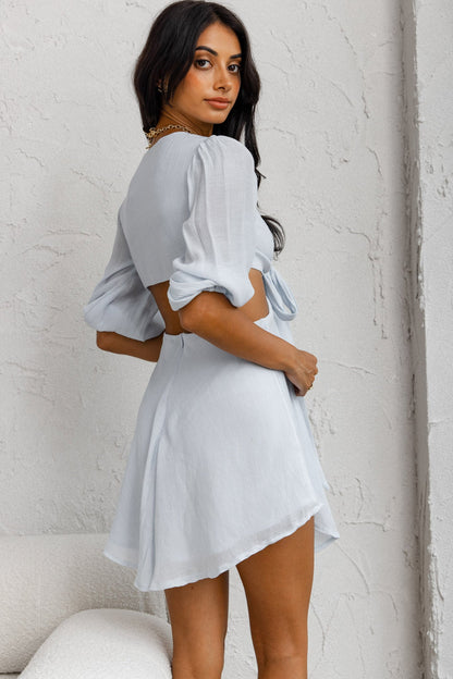 Sunshine Sweetie Cut-Out Waist Tie Feature Mini Dress Steel Blue