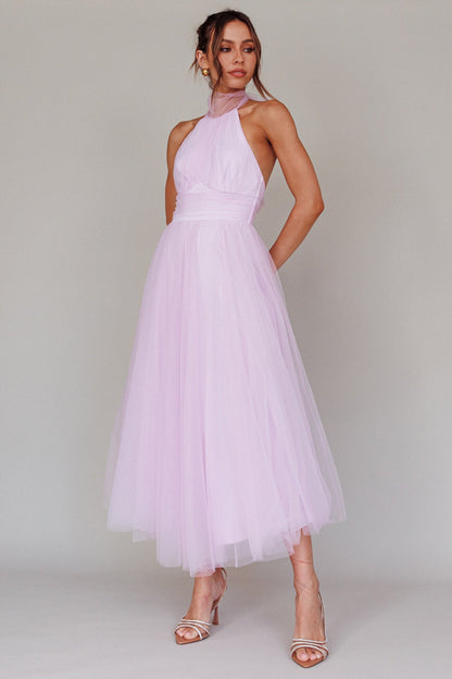 Andria Halterneck Tulle Midi Dress Light Lilac