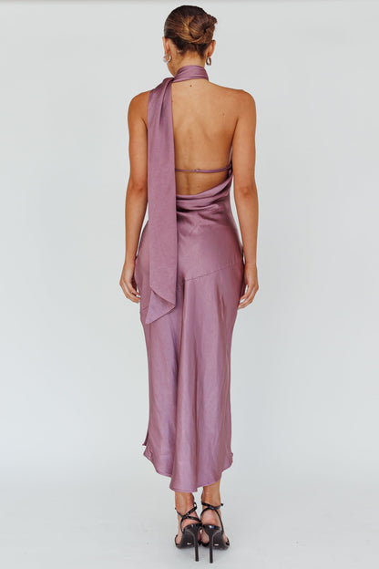 Italian Summer Tie Neck Midi Dress Grape