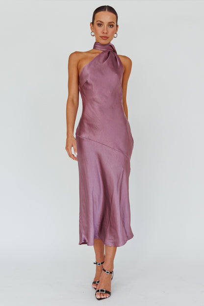 Italian Summer Tie Neck Midi Dress Grape
