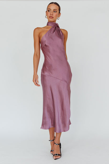Italian Summer Tie Neck Midi Dress Grape