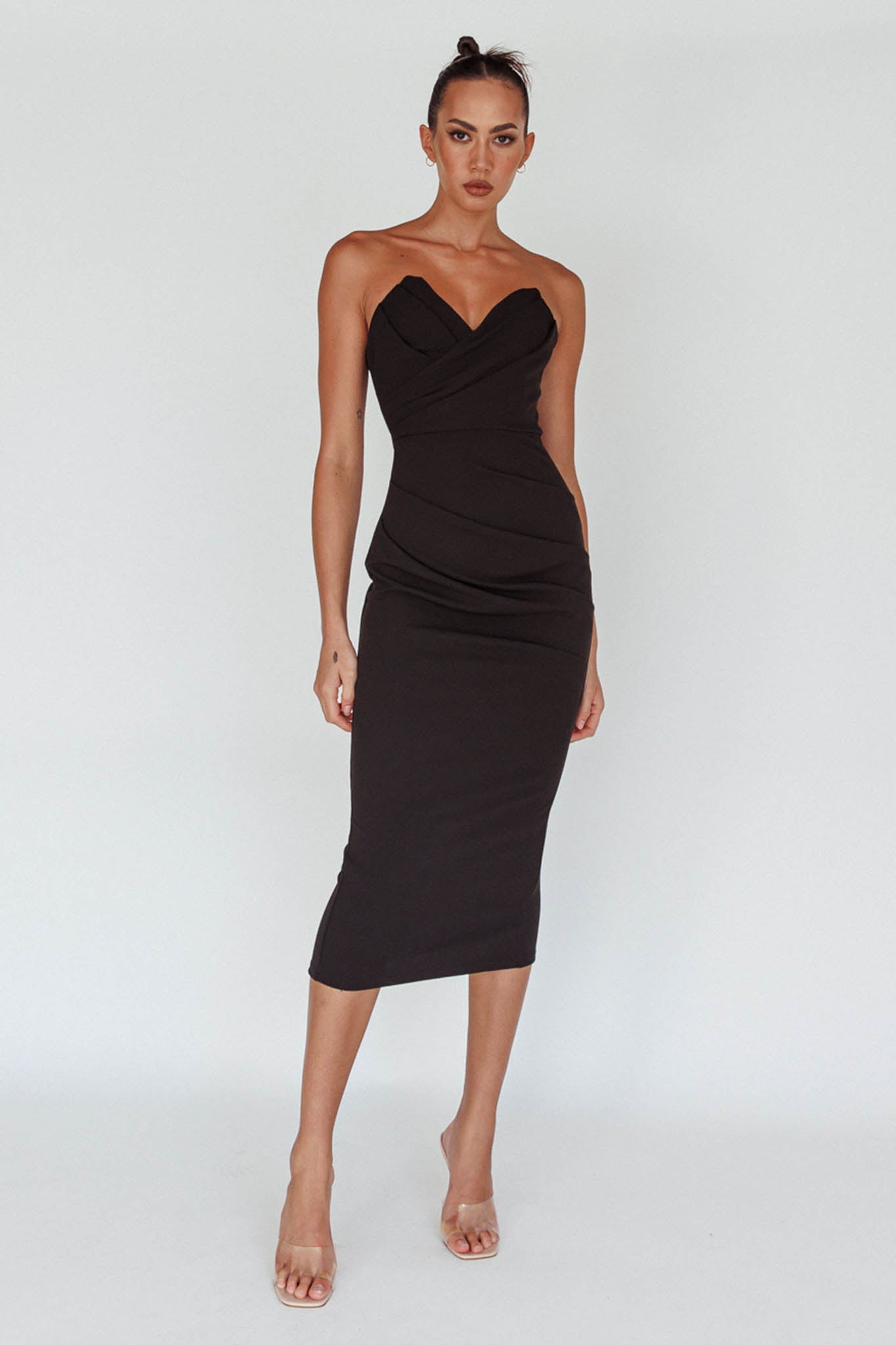 Yours Alone Gathered Detail Midi Dress Black