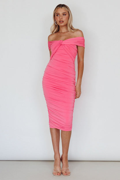 Maja Off-Shoulder Midi Dress Pink
