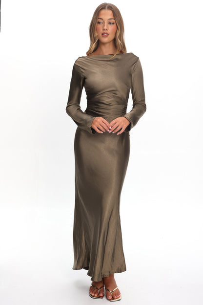 Loveland Cowl Back Midi Dress Olive
