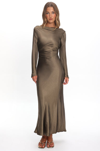 Loveland Cowl Back Midi Dress Olive