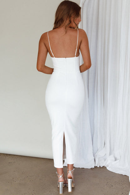 Esperance Diamante Trim Midi Dress White