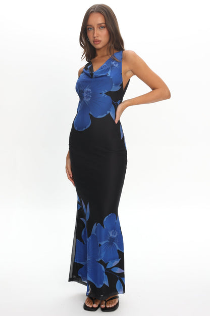 Cassiopeia Open Back Maxi Dress Hibiscus Blue