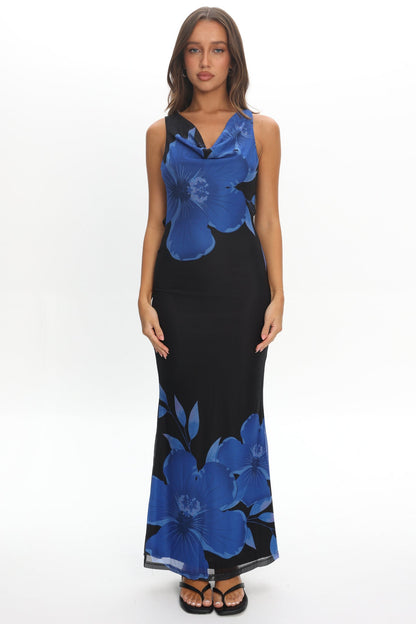 Cassiopeia Open Back Maxi Dress Hibiscus Blue