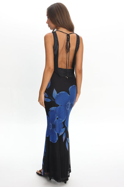 Cassiopeia Open Back Maxi Dress Hibiscus Blue
