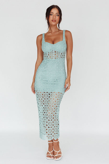Milano Crochet Lace Midi Dress Sage