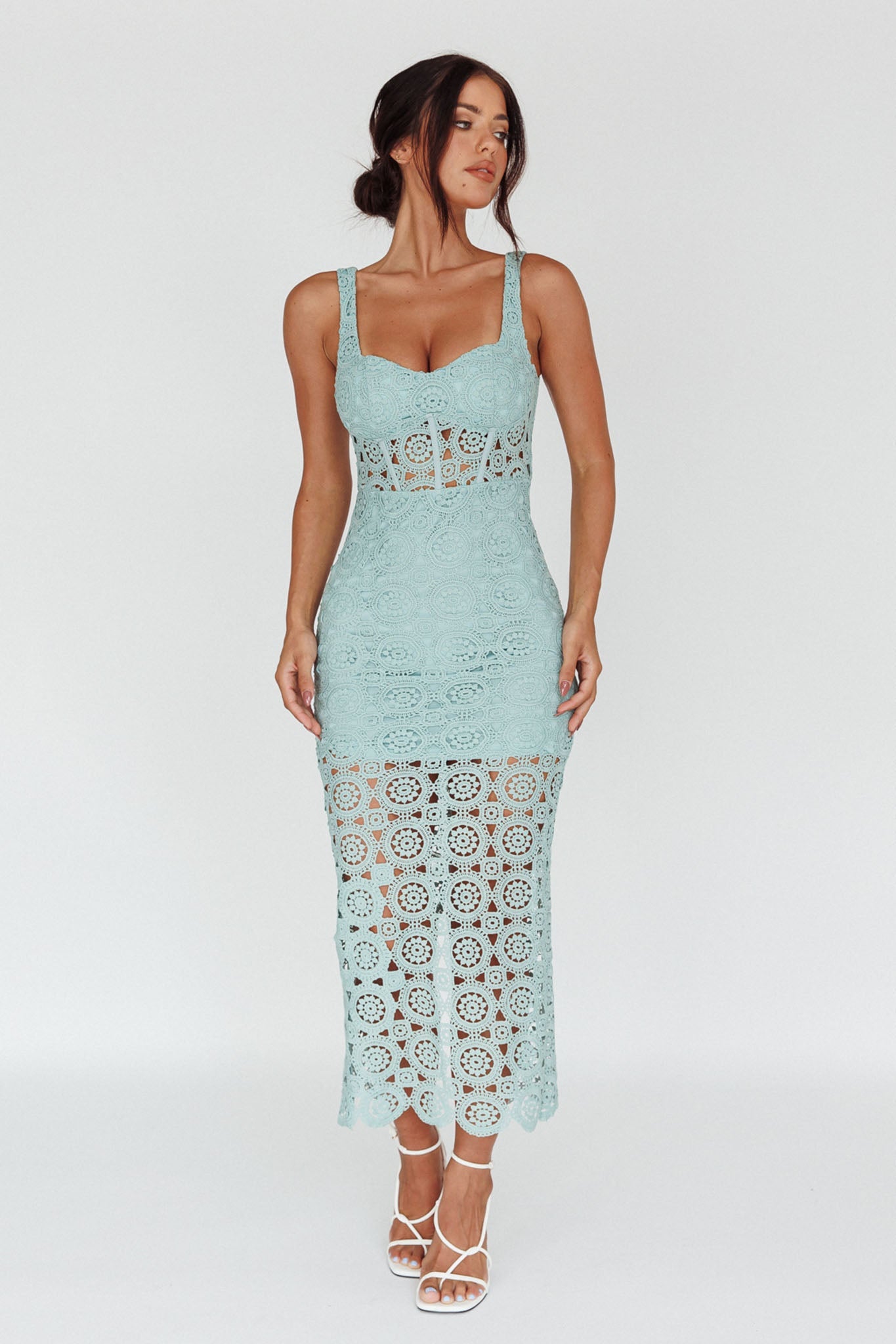 Milano Crochet Lace Midi Dress Sage