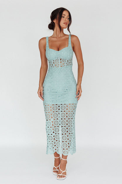 Milano Crochet Lace Midi Dress Sage