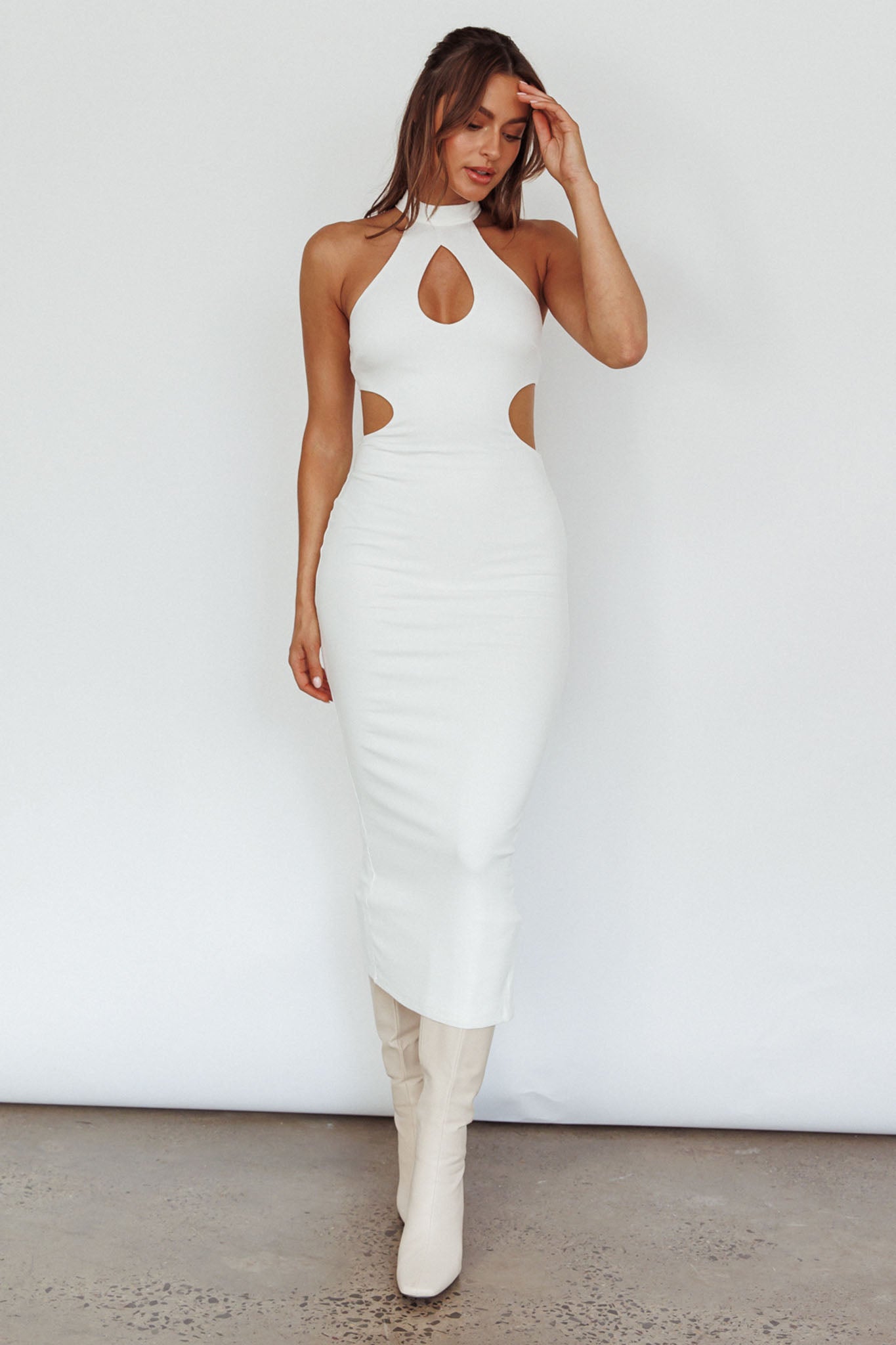 Estella Keyhole Ribbed Midi Dress White