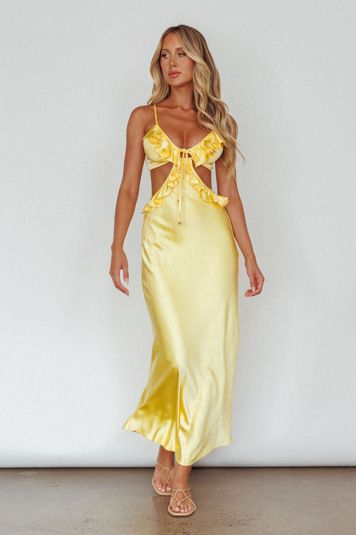 Stole My Heart Frill Trim Maxi Dress Yellow