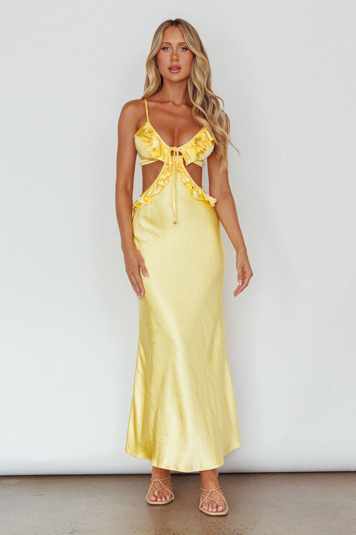 Stole My Heart Frill Trim Maxi Dress Yellow