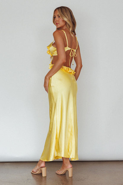 Stole My Heart Frill Trim Maxi Dress Yellow